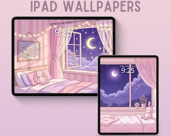 Dreamy bedroom glow ipad wallpaper kawaii ipad background cozy wallpaper cute tablet wallpaper whimsical ios wallpaper pink ios lockscreen