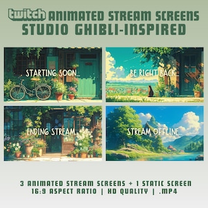 Animated stream screens studio ghibli vtuber twitch screens obs twitch scenes animated twitch starting soon ghibli lofi cozy twitch overlay