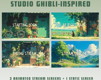 Animated stream screens studio ghibli vtuber twitch screens obs twitch scenes animated twitch starting soon ghibli lofi cozy twitch overlay
