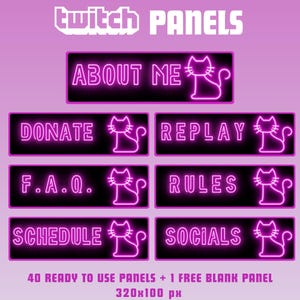 Neon pink cat twitch panels pack twitch stream panels cute twitch panels pink twitch assets stream graphics streaming panels