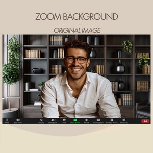 A dark, rich wooden bookshelf filled with books and decor, creating a classic, scholarly atmosphere for your Zoom virtual meetings.