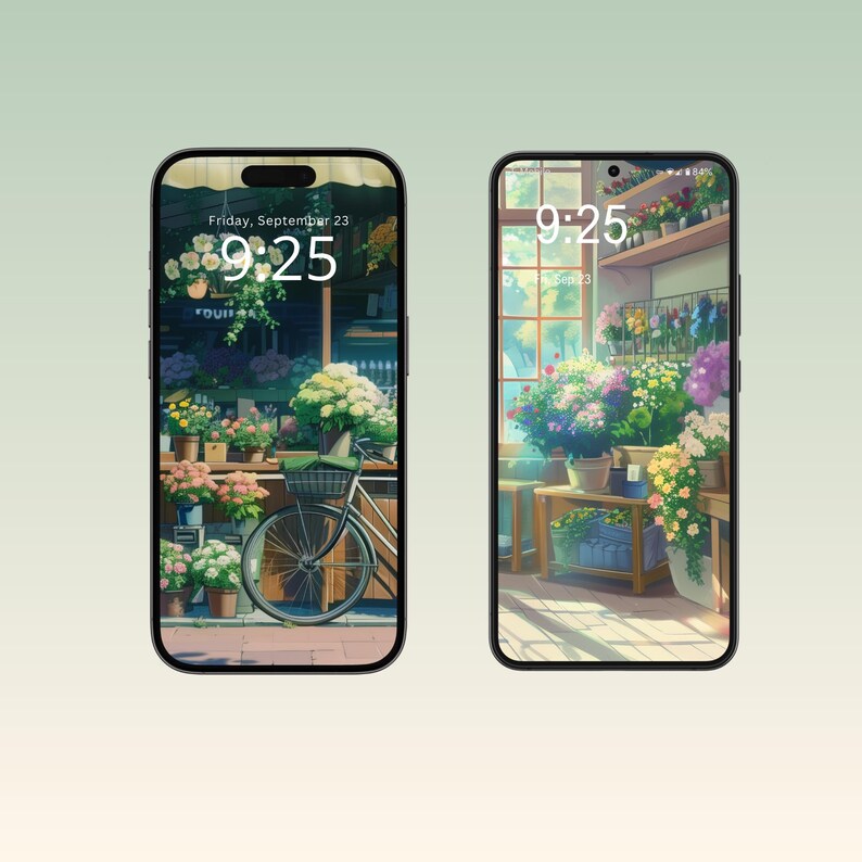 Digital iPhone wallpapers inspired by a cozy flower shop, featuring beautifully arranged bouquets, vintage vases, and charming shop interiors filled with fresh blooms.
