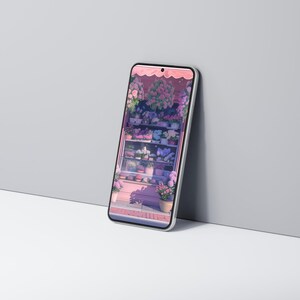 Digital iPhone wallpapers inspired by a cozy flower shop, featuring beautifully arranged bouquets, vintage vases, and charming shop interiors filled with fresh blooms.