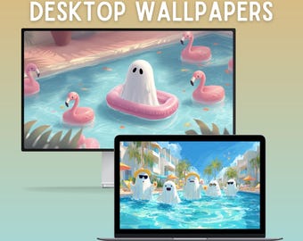 Spooky summer desktop wallpaper halloween pc wallpaper summerween laptop wallpaper cute ghosts macbook wallpaper kawaii mac wallpaper png