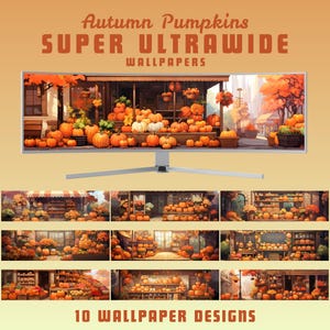 Autumn pumpkins super ultrawide wallpaper autumn wallpaper desktop wallpaper fall wallpaper halloween pc wallpaper lofi desktop background