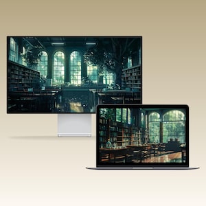 Dark academia–inspired desktop wallpaper collection featuring gothic libraries, ivy-covered courtyards, grand university halls, and autumnal campuses with warm lighting, vintage architecture, and a moody scholarly atmosphere.