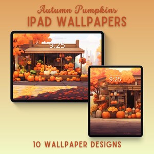 Sfondo autunnale con zucche per iPad, sfondo di Halloween, sfondo per iPad, sfondo per tablet, schermata di blocco iPad, sfondo autunnale, sfondo di zucche