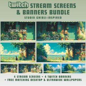 Stream-Bildschirme Ghibli inspiriert zuckendes Banner Lofi animierter Bildschirm zuckender Stromlauf twitch Profilbanner Desktop Ultraweiten Tapete