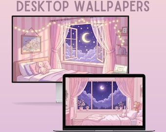 Dreamy bedroom desktop wallpaper cute mac wallpaper kawaii laptop wallpaper whimsical macbook wallpaper lofi pc wallpaper pink wallpaper