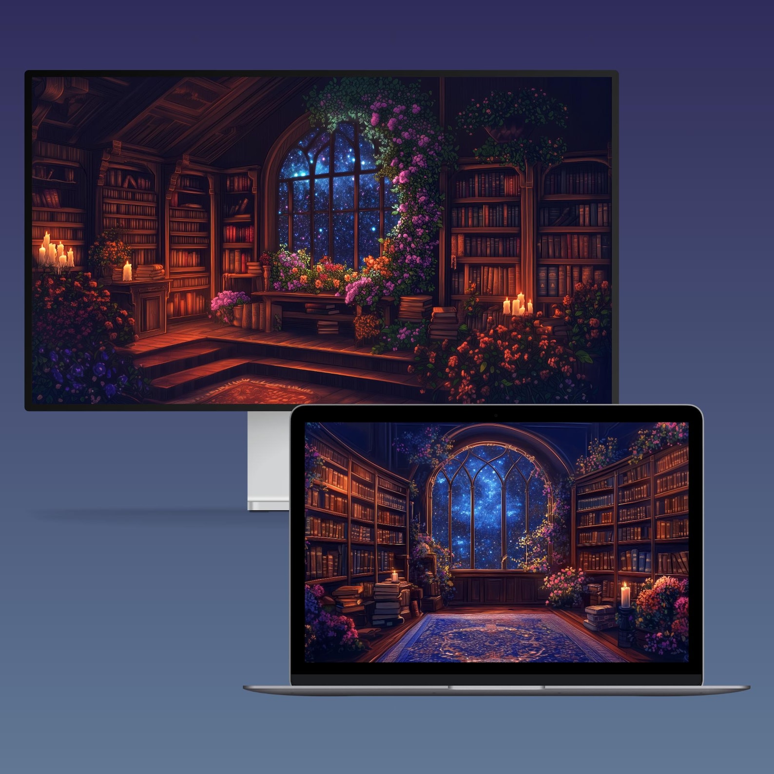 Cozy Magical Library Desktop Wallpaper Velaris Inspired Wallpaper Cozy ...