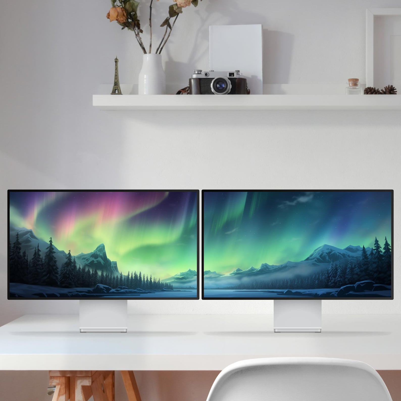 Northern Lights Dual Screen Desktop Wallpaper Aurora Borealis Wallpaper