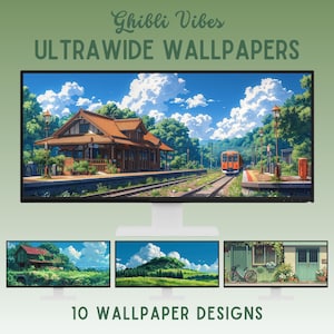Ghibli vibes ultrawide wallpaper lofi ultra wide wallpaper desktop wallpaper anime wallpaper whimsical wallpaper studio ghibli wallpaper