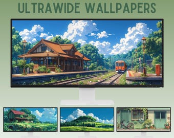 Ghibli vibes ultrawide wallpaper lofi ultra wide wallpaper desktop wallpaper anime wallpaper whimsical wallpaper studio ghibli wallpaper