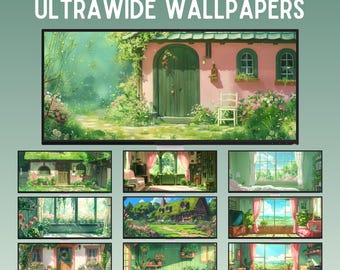 Cottagecore ultrawide wallpaper lofi ultra wide wallpaper desktop wallpaper anime wallpaper pastel wallpaper ghibli cottagecore wallpaper