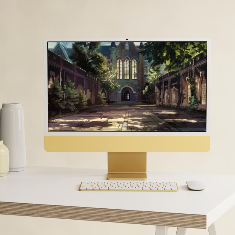 Dark academia–inspired desktop wallpaper collection featuring gothic libraries, ivy-covered courtyards, grand university halls, and autumnal campuses with warm lighting, vintage architecture, and a moody scholarly atmosphere.