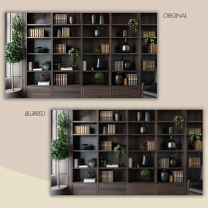 A dark, rich wooden bookshelf filled with books and decor, creating a classic, scholarly atmosphere for your Zoom virtual meetings.