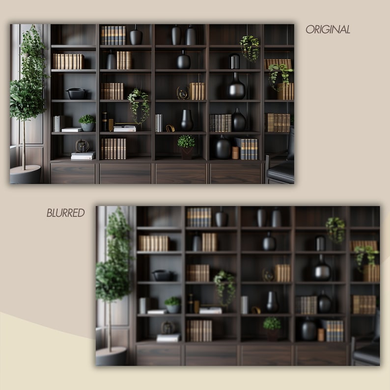 A dark, rich wooden bookshelf filled with books and decor, creating a classic, scholarly atmosphere for your Zoom virtual meetings.