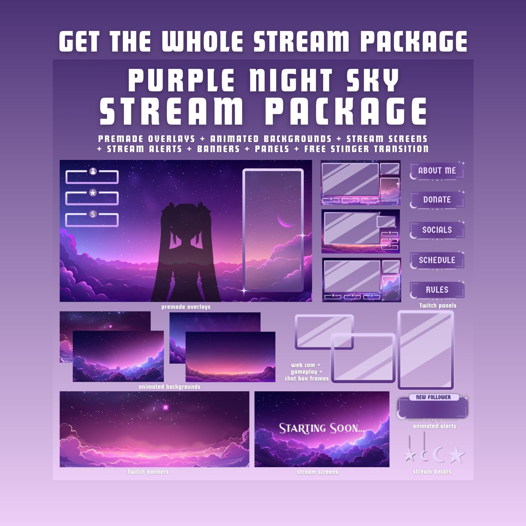 Side Stream Purple Color Animated Stream Screens Purple Night Sky Twitch Screens Witchy Obs ...