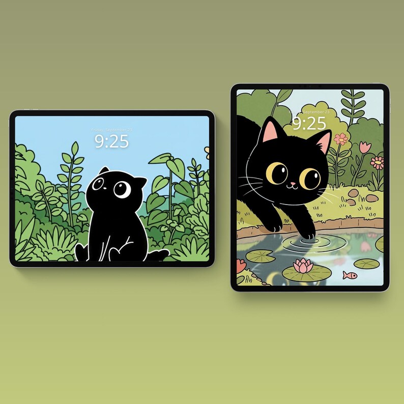 Kawaii Black Cat iPad Wallpaper Cute iPad Background Cozy Wallpaper ...