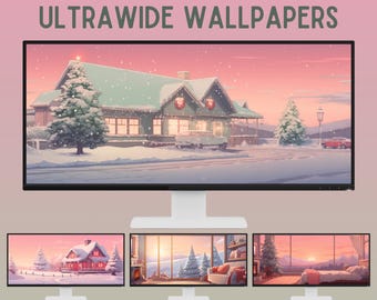 Christmas vibes ultrawide wallpaper desktop wallpaper christmas wallpaper ultra wide wallpaper pink wallpaper lofi pc wallpaper