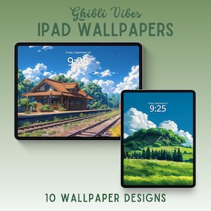 Ghibli-vibes ipad-behang lofi ipad-achtergrond tabletbehang groen behang anime-behang ghibli-geïnspireerd ipad-behang, png