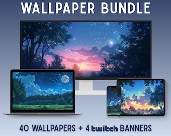 Ghibli night forest wallpaper bundle desktop wallpaper lofi macbook wallpaper ultrawide wallpaper ipad iphone wallpaper anime twitch banner