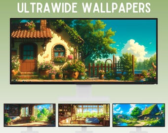Cottagecore wallpaper ultrawide wallpaper desktop wallpaper desktop background anime wallpaper whimsical wallpaper studio ghibli art