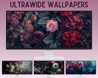 Moody floral ultrawide wallpaper ultra wide wallpaper aesthetic desktop wallpaper moody desktop background dark wallpaper moody wallpaper
