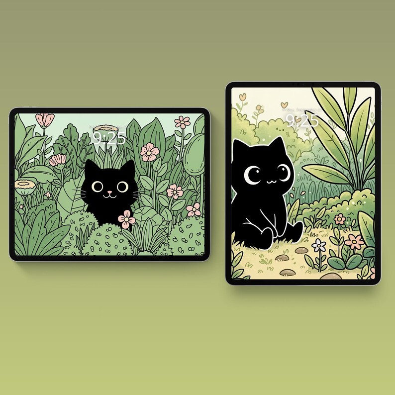 Kawaii Black Cat iPad Wallpaper Cute iPad Background Cozy Wallpaper ...