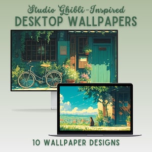 Studio ghibli inspired desktop wallpaper laptop wallpaper macbook wallpaper anime wallpaper desktop background ghibli whimsical wallpaper