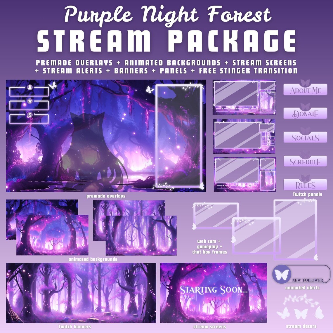 Side Stream Purple Color Purple Twitch Stream Package Animated Purple Twitch Overlay Twitch ...