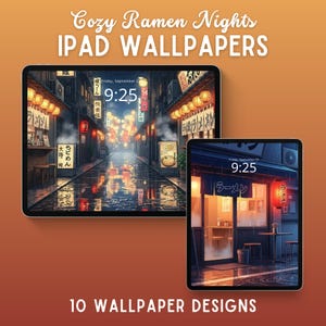Fondo de pantalla para iPad con acogedoras noches de ramen, fondo de pantalla de anime para iPad, fondo de pantalla lofi, fondo de pantalla caprichoso para tableta, fondo de pantalla de Ghibli para iOS, pantalla de bloqueo verde para iOS.