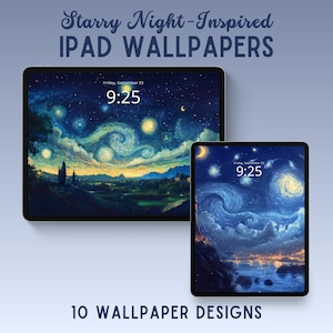 Starry night inspired ipad wallpaper ipad background tablet wallpaper dark wallpaper ipad lockscreen whimsical wallpaper lofi wallpaper