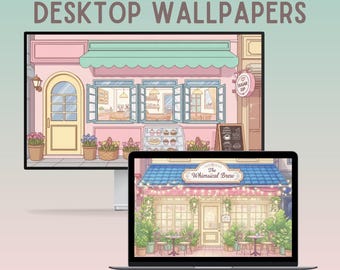 Whimsy cafe desktop wallpaper cozy mac wallpaper cute laptop wallpaper pastel macbook wallpaper whimsical wallpaper pink pc wallpaper png