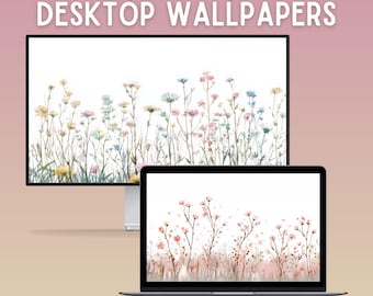 Wildflower Desktop Wallpaper: Cozy Pastel Floral Design (Digital Download)