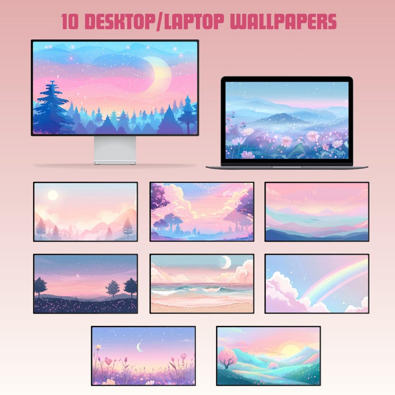 Pastel Computer Display Dreamy Pastel Desktop Wallpaper Bundle Ultrawide Wallpaper Pastel iPad ...