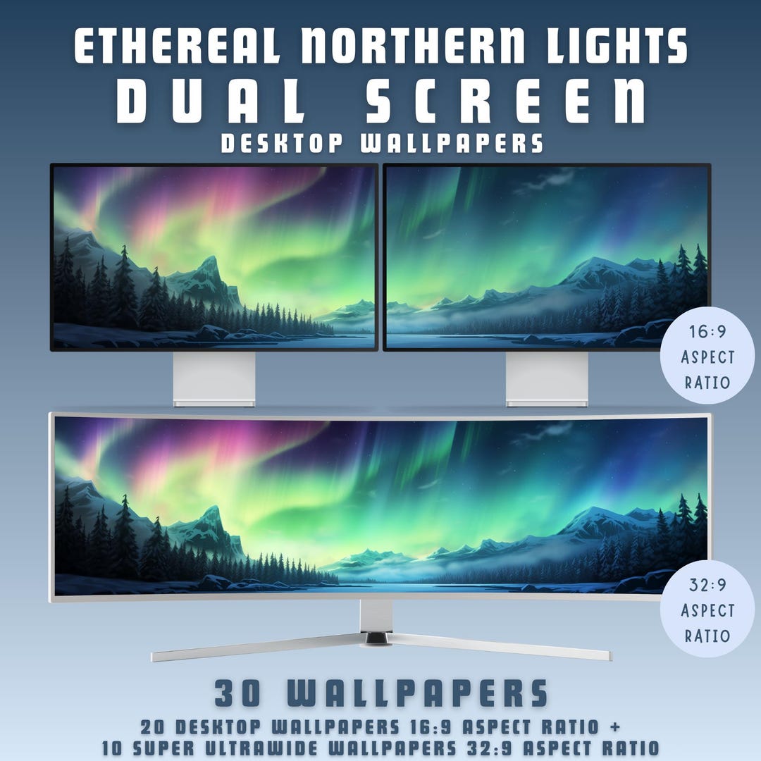 Northern Lights Dual Screen Desktop Wallpaper Aurora Borealis Wallpaper ...