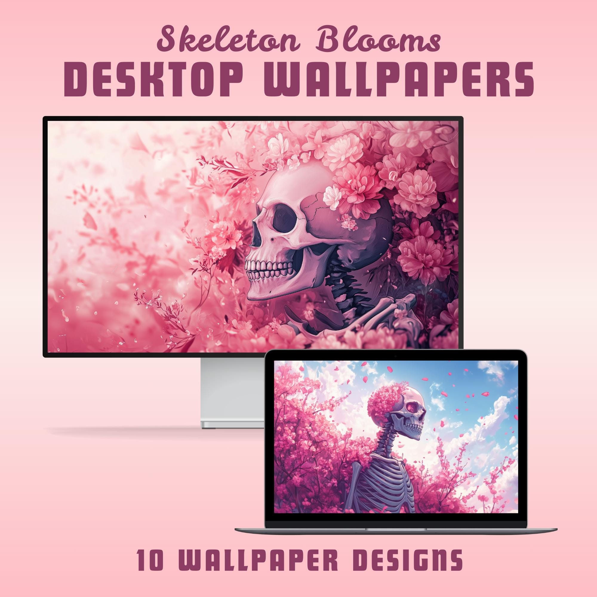 Halloween Desktop Wallpaper Pink Skeleton Laptop Wallpaper Lofi MacBook ...