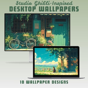 Studio ghibli inspired desktop wallpaper laptop wallpaper macbook wallpaper anime wallpaper desktop background ghibli whimsical wallpaper