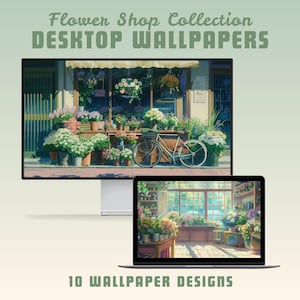 Flower shop wallpaper laptop wallpaper macbook wallpaper anime wallpaper lofi desktop background studio ghibli wallpaper whimsical wallpaper