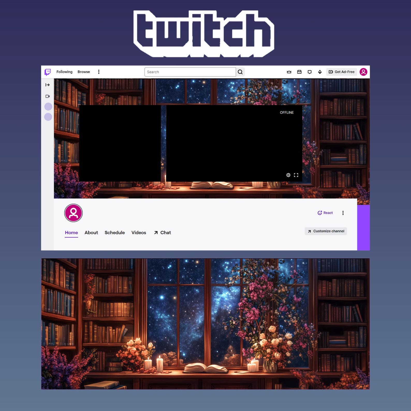 Game Library Banner Cozy Magical Library Twitch Banners Velaris Inspired Twitch Profile ...