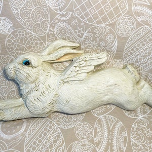 Vintage Telle M. Stein Flying Rabbit Wall Hanging - Winged Easter Bunny Angel Plaque by The Stone Bunny