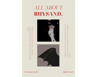 Affiche RHYSAND ACOTAR par Sarah J Maas, téléchargement numérique, art mural, livres, BookTok, Bat Boys, Feyre, Merch livresque, univers SJM