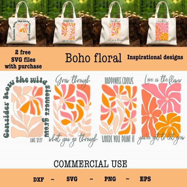 Boho flower matisse svg, floral svg mini bundle, flower market svg, inspirational svg, growth svg, kindness svg, floral sublimation png