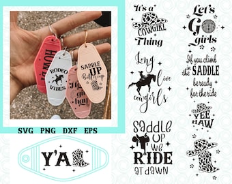 Western Motel Keychain SVG Bundle, retro western keychain svg, cowgirl keychain svg, western svg, southern svg, keychain sublimation png