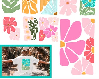 Paquete de flores abstractas svg y png, flor danesa svg, flor retro svg, flor boho svg, png floral, boho floral png svg, flor groovy svg