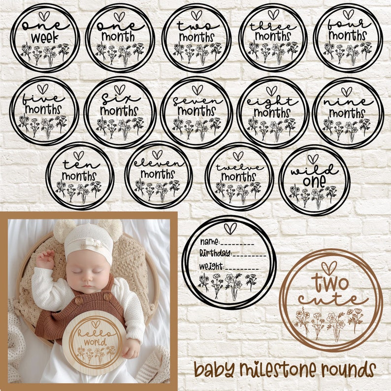 Cute Baby Milestone Rounds SVG Bundle, Monthly Milestone Svg, Baby ...
