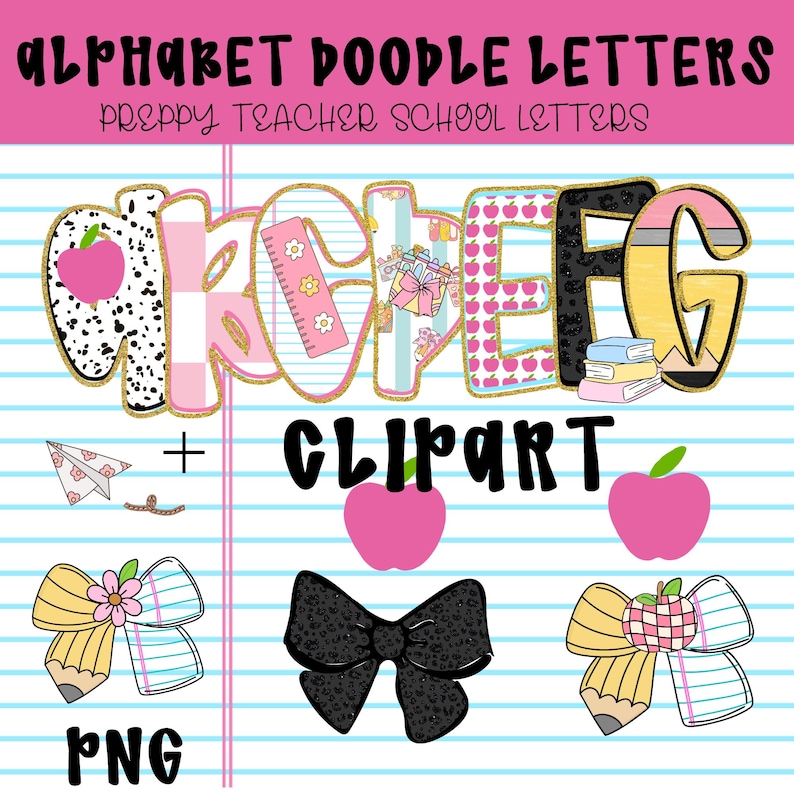 Preppy ALPHA Set PNG – Floral Grandmillennial Teacher Font – Hand-drawn ...