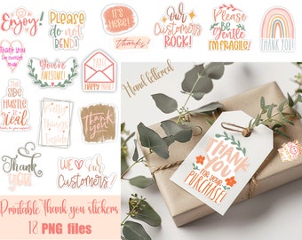 Thank you stickers, printable labels, hand lettered, thank you svg, packaging sticker for small business png, made with love, png labels