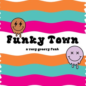Funky Town-typsnitt, handritat typsnitt, Procreate-typsnitt, Circuit-typsnitt, Silhouette-typsnitt, handskrivet typsnitt, handritade bokstäver, barntypsnitt, alfa-typsnitt